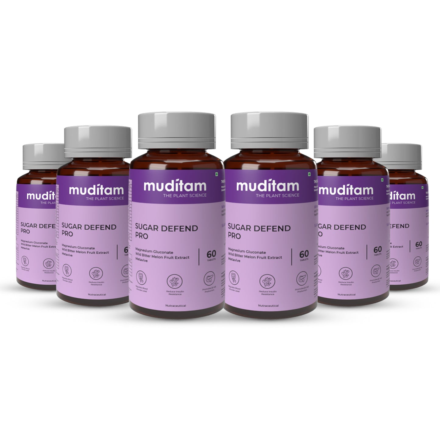 Muditam Sugar Defend Pro | Helps to manage | Weight Management | SUGAR FREE | Helps to regenerate B - cells | Sugar Care Vegan friendly | Pack of 6 Bottles | 360 tablets