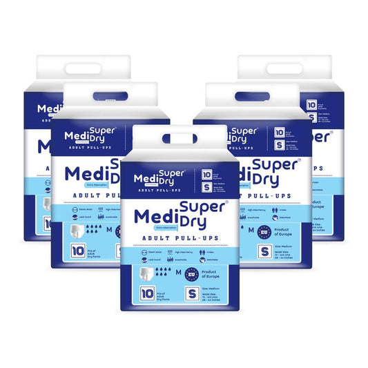 Medisuperdry Adult Diaper Pants | Small (S) |Waist 51-81 cm (20-32 inches) |High Absorbency -10 Hrs |Rash-Free |Leakproof |Breathable |Odourless |Elastic Waist |For Men & Women | 50 Units, Pack of 5