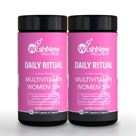 WishNew Wellness Daily Ritual Women's 50+ Multivitamin | Comprehensive Nutrient Blend for Menopause, Skin & Joint Health | 60 Delayed Release Oil Capsules for Optimal Absorption & Wellbeing Pack of 2