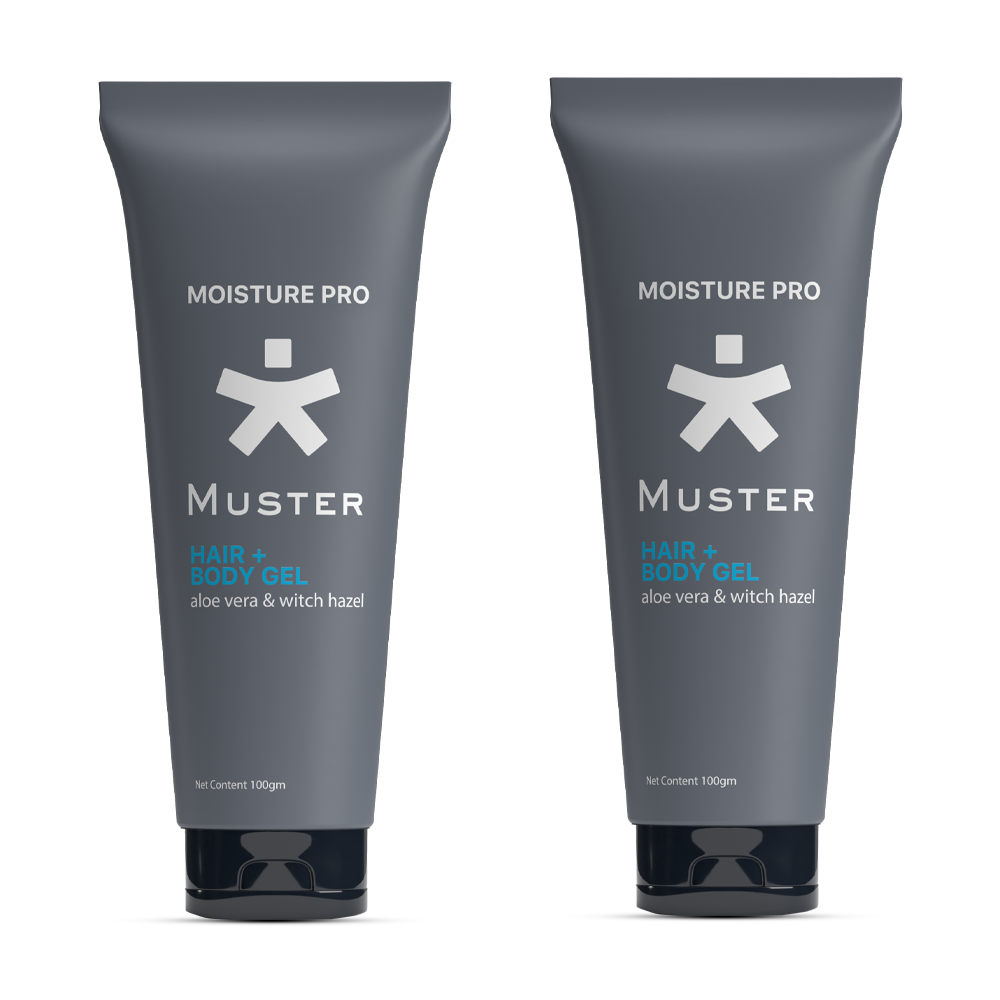 Muster Moisture Pro Hair & Body Gel | 100 ML | Nourishing All-Day Hydration | Aloe Vera Gel | Witch Hazel Extract | Oil Control | Reduces Dryness (Pack of 2)