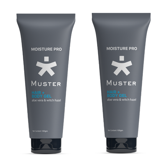 Muster Moisture Pro Hair & Body Gel | 100 ML | Nourishing All-Day Hydration | Aloe Vera Gel | Witch Hazel Extract | Oil Control | Reduces Dryness (Pack of 2)