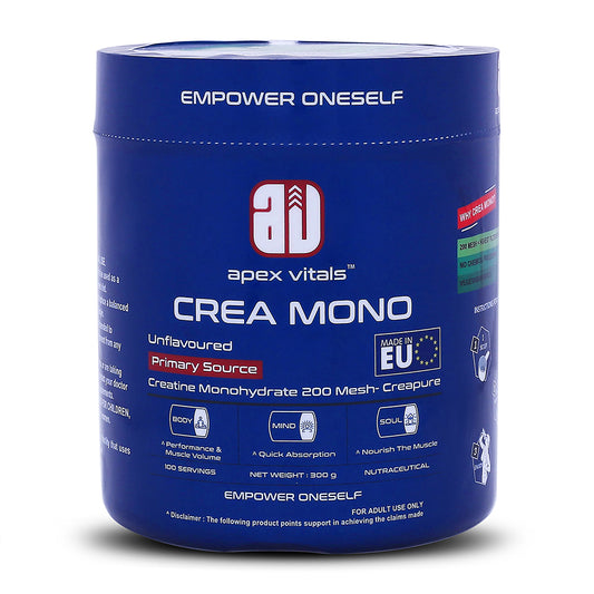 Apex Vitals Crea Mono Micronized Creatine Monohydrate 300 G - 100 Ser | German Made | Pharma Grade | Made In Europe | FDA,EFSA & FSSAI Certified | 200 Mesh - Highest Filteration | Fermented & Vegetarian Source