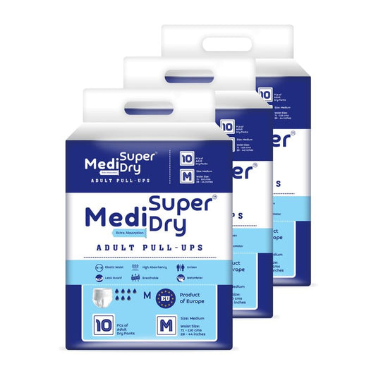 Medisuperdry Adult Diaper Pants | Medium (M) |Waist 71-110 cm (28-44 inches) |High Absorbency -10 Hrs |Rash-Free |Leakproof |Breathable |Odourless |Elastic Waist |For Men & Women | 30 Units, Pack of 3