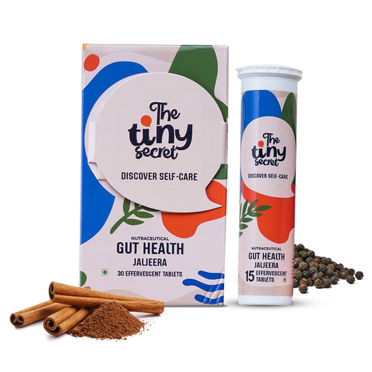 The Tiny Secret Gut Health Jaljeera Flavoured Fizz | Pack of 30 Fizz Tablets | 10 Billions Cfu Probiotics | Pre Probiotic Supplement | With Goodness of black pepper & Cinnamon |Best Gut Health Supplement | Zero Sugar, Low fat & Low Calorie |