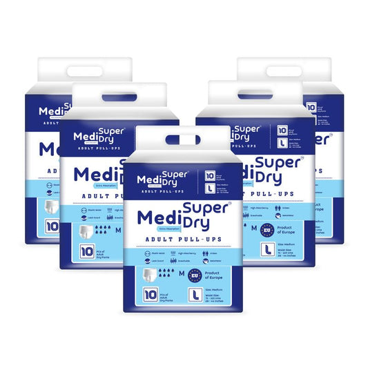 Medisuperdry Adult Diaper Pants | Large (L) |Waist 101-152 cm (40-60 inches) |High Absorbency -10 Hrs |Rash-Free |Leakproof |Breathable |Odourless |Elastic Waist |For Men & Women | 50 Units, Pack of 5