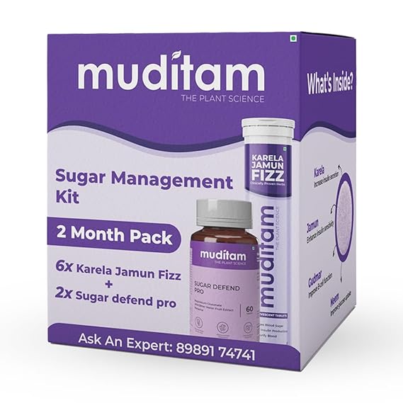 Muditam Ayurveda Sugar Management Kit Karela Jamun Fizz and Sugar Defend Pro Effervescent Tablets(Karela Jamun Juice)|Helps in High Sugar Condition|Promotes Healthy Glucose Levels| Ideal For 2 Months