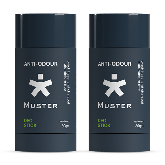 Muster Anti-Odour Deo Stick for Men | Aluminium-Free | Natural Charcoal & Witch Hazel | 80 gm | Long-Lasting Freshness (Pack of 2)