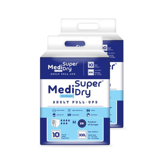 Medisuperdry Adult Diaper Pants | Double Extra Large (2XL) |Waist 152-205 cm (60-80 inches) |High Absorbency -10 Hrs |Leakproof |Breathable |Odourless |Elastic Waist |Men & Women | 20 Units, Pack of 2