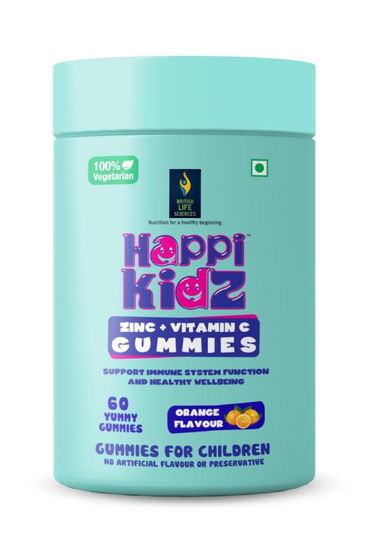 Happi Kidz - Zinc + Vitamin C Gummies For Kids - (60 Gummy Bears) - Immune Support | Orange Flavor | Non-GMO | Gluten-Free | Vegan | No Artificial Colors | Daily Supplement for Children - British Lifesciences