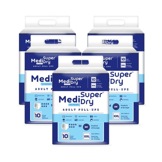 Medisuperdry Adult Diaper Pants | Double Extra Large (2XL) |Waist 152-205 cm (60-80 inches) |High Absorbency -10 Hrs |Leakproof |Breathable |Odourless |Elastic Waist |Men & Women | 50 Units, Pack of 5