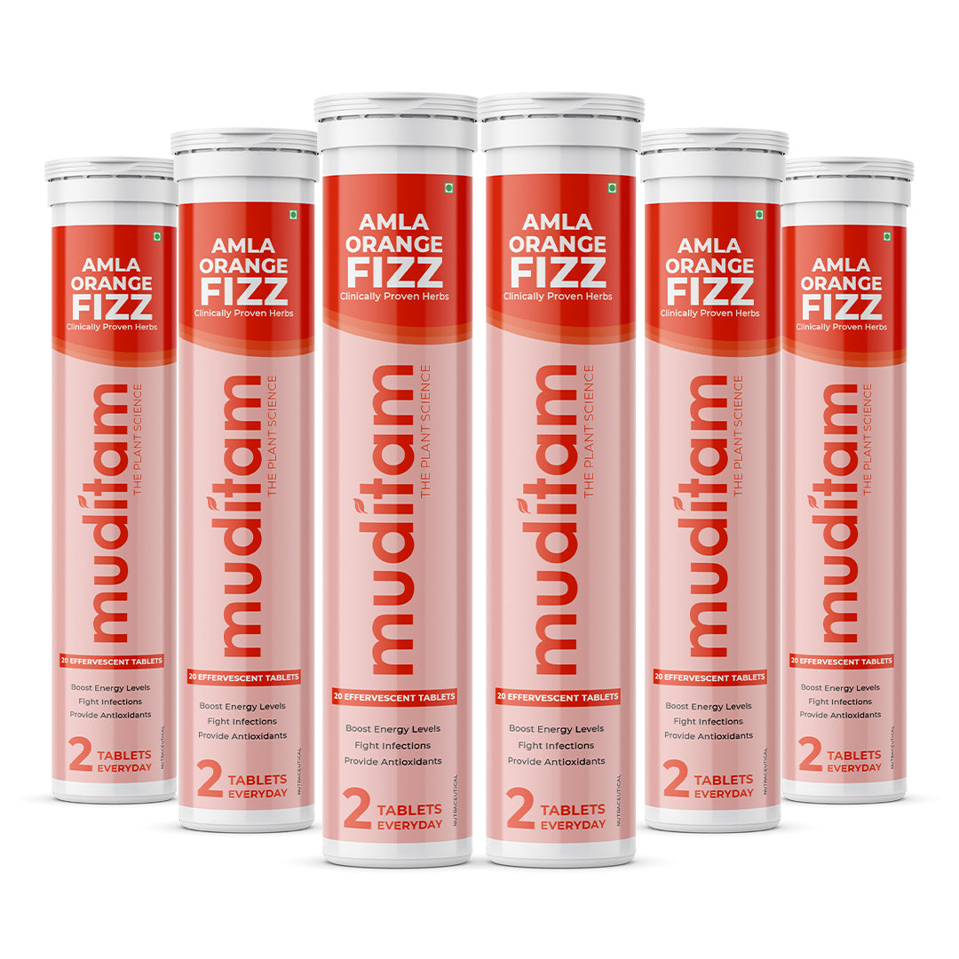 Muditam Ayurveda Amla Orange Fizz Tablet | Vitamin C Effervescent tablets for Skin, Hairs & Eyes | Amla Orange Extract 120 Effervescent Tablets | Immunity Booster - Antioxidant Builder
