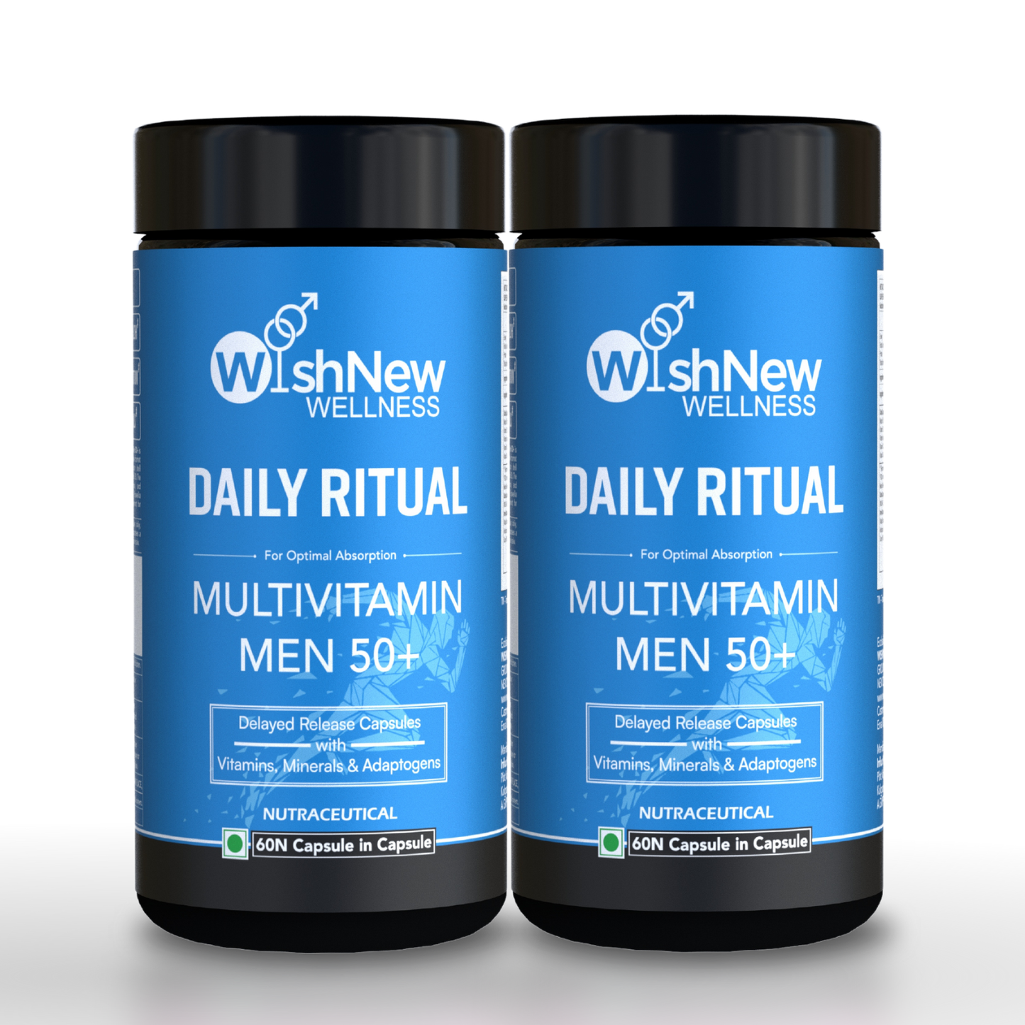 WishNew Wellness DAILY RITUAL Multivitamin for Men 50+ | Enhanced with MCT, Ashwagandha & Ginkgo | 120 Delayed Release Capsules