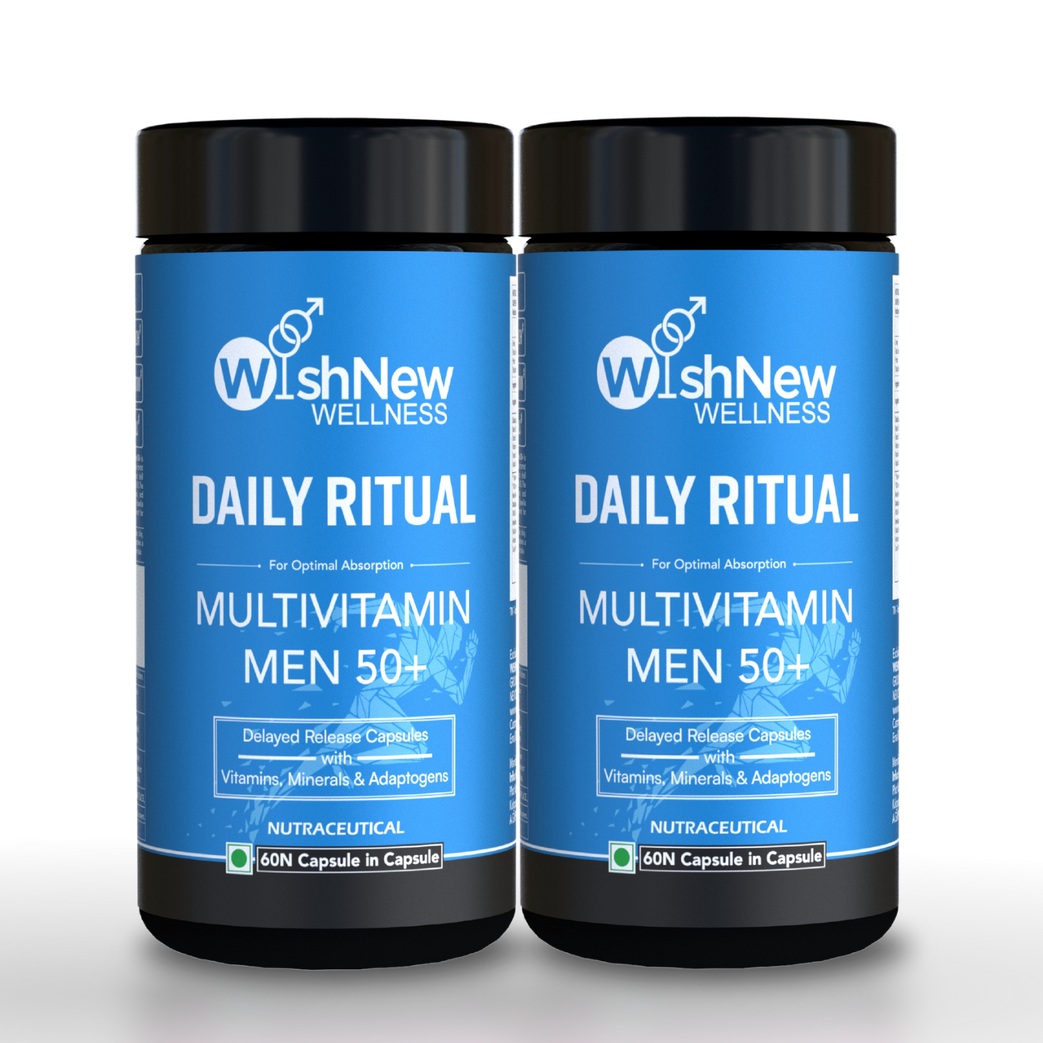 WishNew Wellness DAILY RITUAL Multivitamin for Men 50+ | Enhanced with MCT, Ashwagandha & Ginkgo | 120 Delayed Release Capsules
