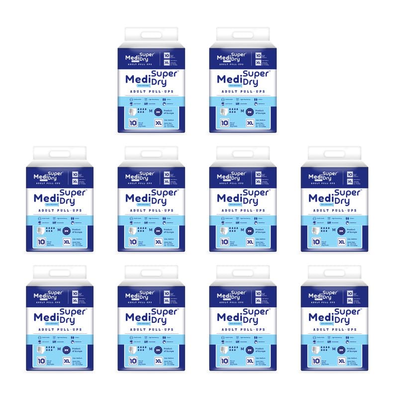 Medisuperdry Adult Diaper Pants | Extra Large (XL) |Waist 147-172 cm (58-68 inches) |High Absorbency -10 Hrs |Leakproof |Breathable |Odourless |Elastic Waist |For Men & Women | 100 Units, Pack of 10