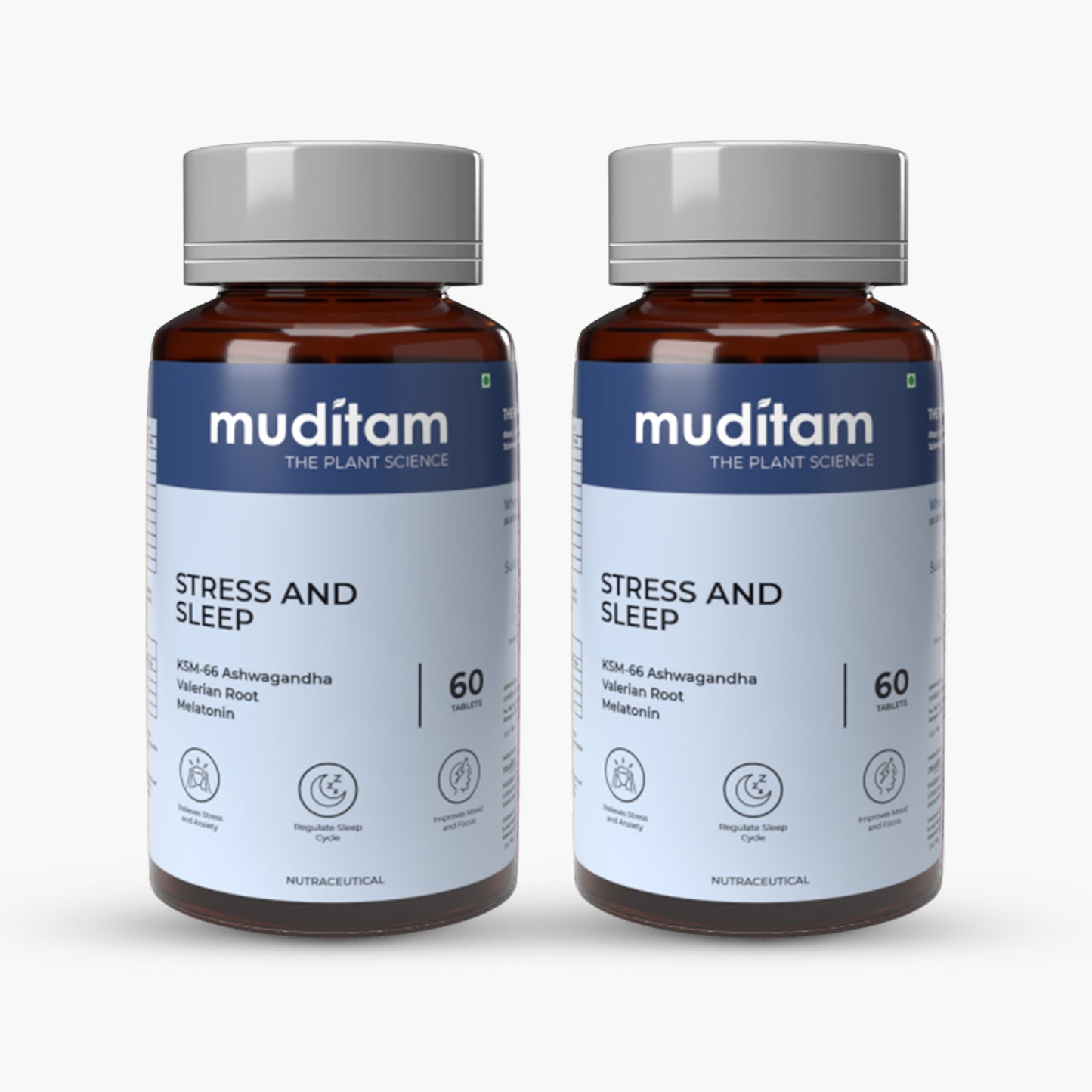 Muditam Ayurveda Stress and Sleep With Muscle Recovery & Nerve Relaxation | Helps You Sleep Soundly and Relieve Sore Muscles, Wake Up Fresh & Energetic | For Men & Women | 120 Tablets