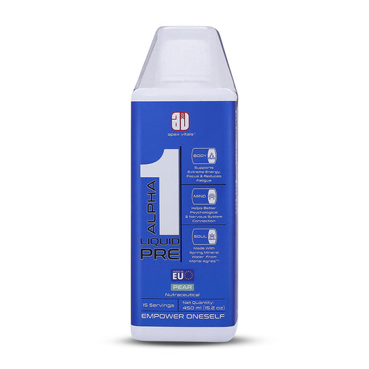 Apex Vitals Alpha 1 Liquid Pre Sports RTD|Made In Europe|FDA,EFSA & FSSAI Certified|Natural Spring Water(Mohai Agnes),Beta Alanine,Taurine,Naicin & Caffeine|Energy,Focus & Performance|Pear Flavour