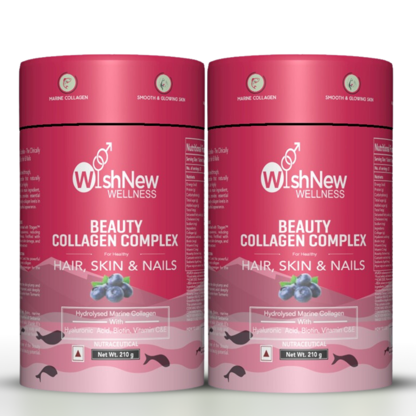 WishNew Wellness BEAUTY COLLAGEN COMPLEX, 21 Servings | Berry Flavor | Nourishment for Healthy Hair, Skin & Nails | 1 Sachet (10g) Daily Pack of 2