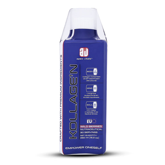 Apex Vitals KOLLAGEN Collagen Liquid - 30 ser | Made in Europe | FDA,EFSA,FSSAI Certified | India's First Liquid Collagen | Type 1 & 3,Mohai Agnes Spring Water, Hyaluronic acid,Biotin & Vit C | 30 Ser-Wild Berries