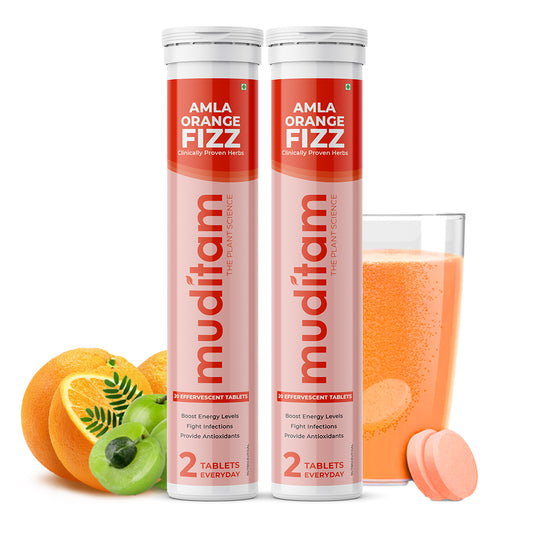 Muditam Ayurveda Amla Orange Fizz Tablet | Vitamin C Effervescent tablets for Skin, Hairs & Eyes | Amla Orange Extract 40 Effervescent Tablets | Immunity Booster | Antioxidant Builder