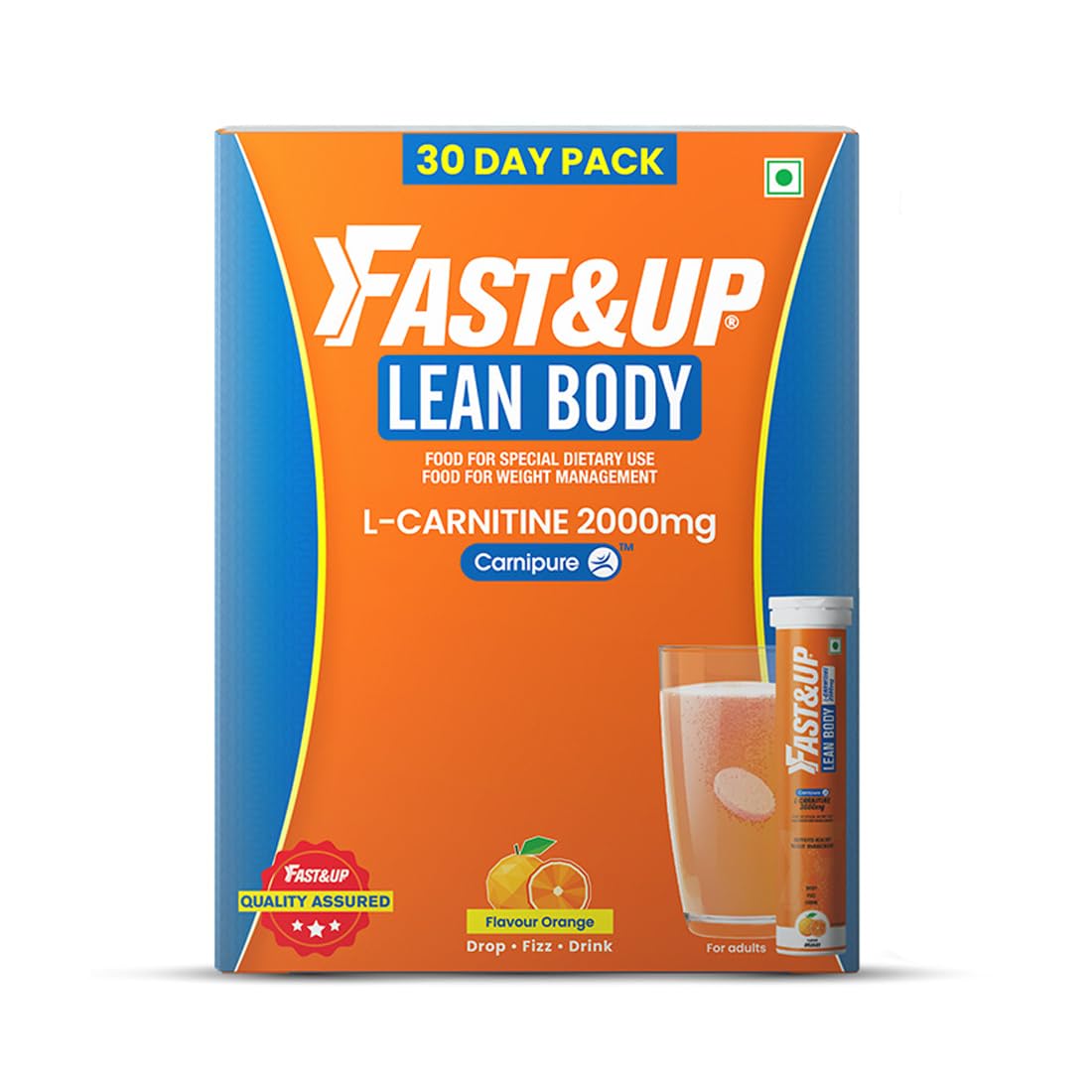 Fast&Up L-Carnitine Lean Body - Helps Convert Fat into Energy, 2000 mg Carnipure TM L-Carnitine Sourced from Lonza Switzerland - Pack of 60 Effervescent Tablets, Orange Flavour