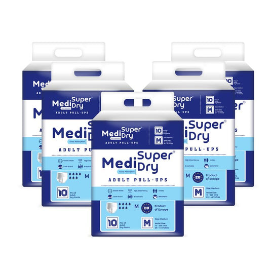Medisuperdry Adult Diaper Pants | Medium (M) |Waist 71-110 cm (28-44 inches) |High Absorbency -10 Hrs |Rash-Free |Leakproof |Breathable |Odourless |Elastic Waist |For Men & Women | 50 Units, Pack of 5