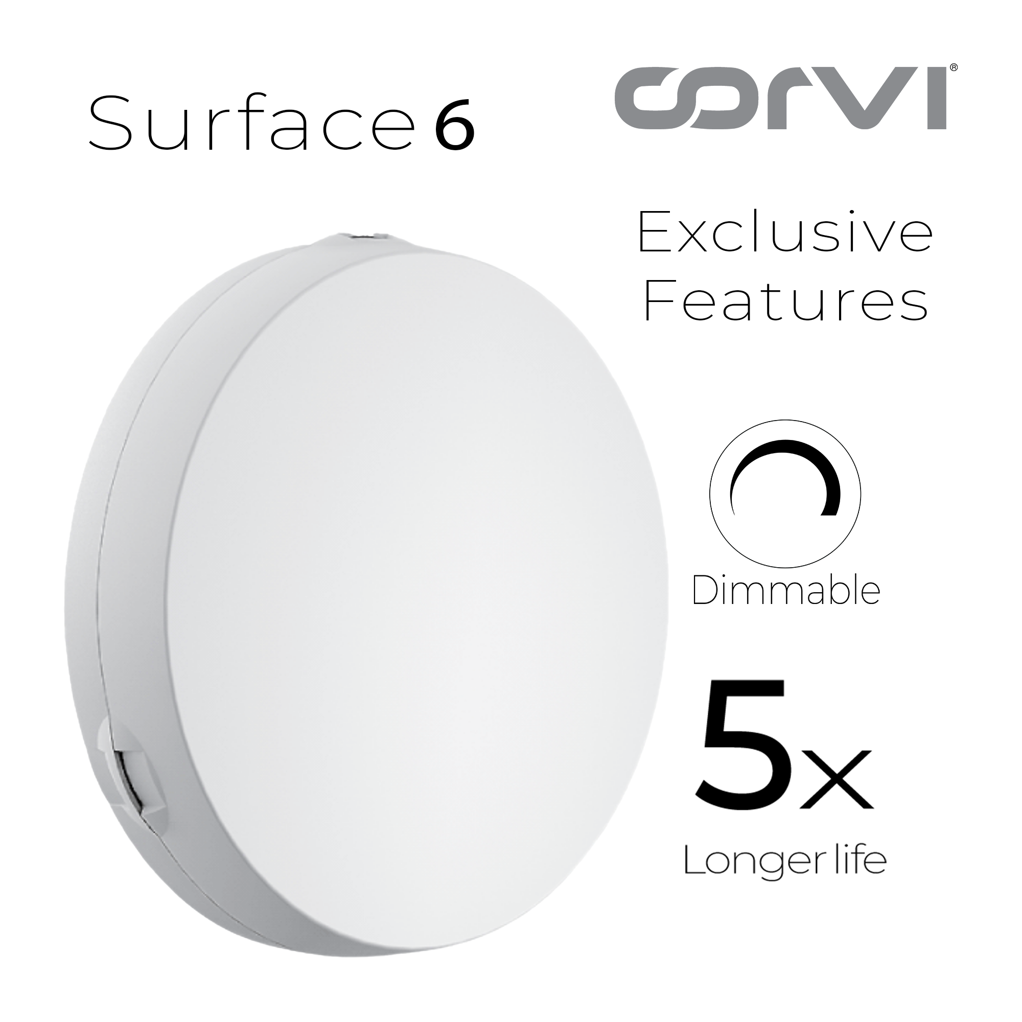 CORVI LED Surface 6 Round 15W | Dimmable & Driverless Ceiling Panel Light | Full Glow, No False Ceiling Required | Slim & Compact | Warm White 3000K (Pack of 10)