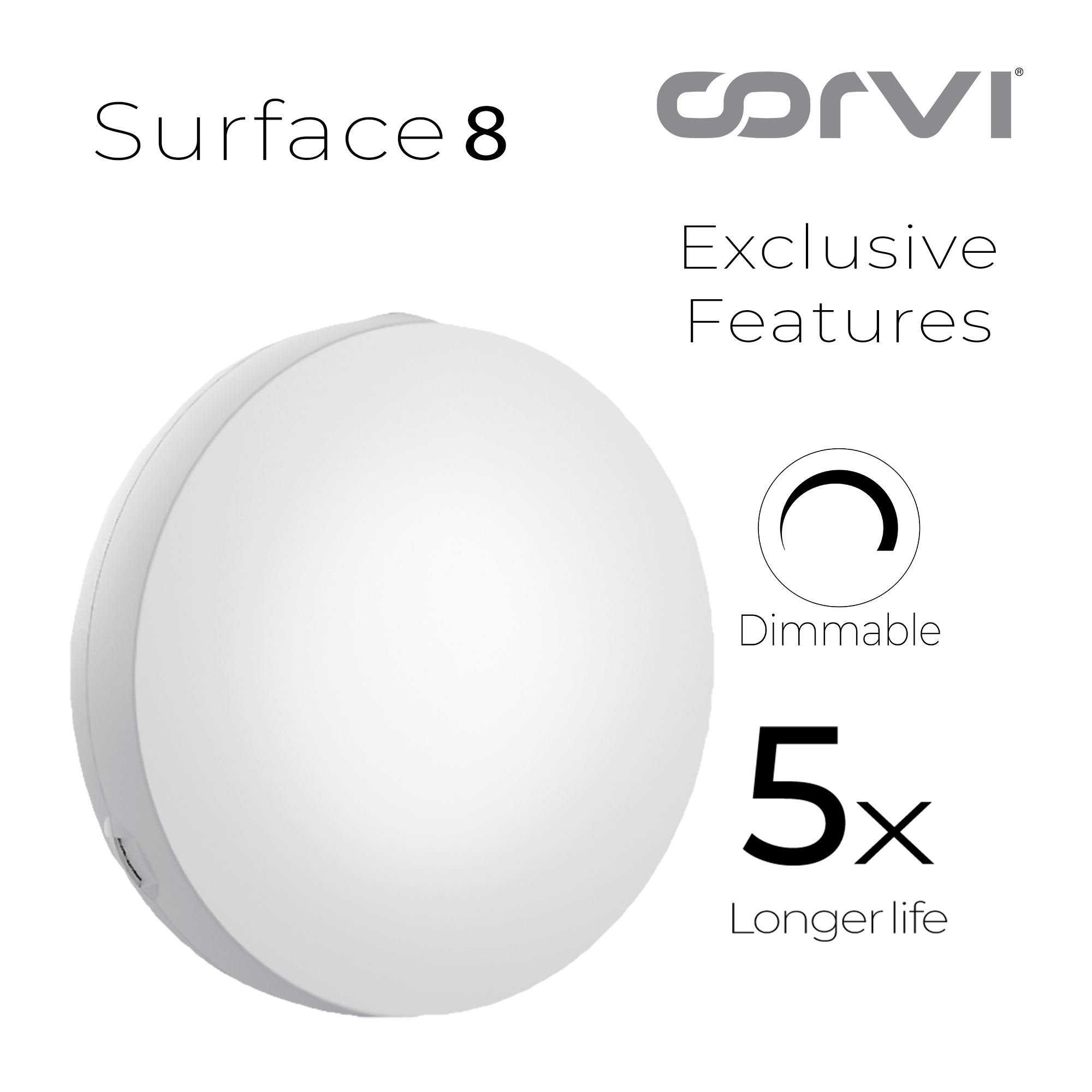 CORVI LED Surface 8 Round 20W | Slim, Compact & Dimmable Ceiling Panel Light | Full Glow Design, No False Ceiling Needed | Easy White 4000K (Pack of 1)