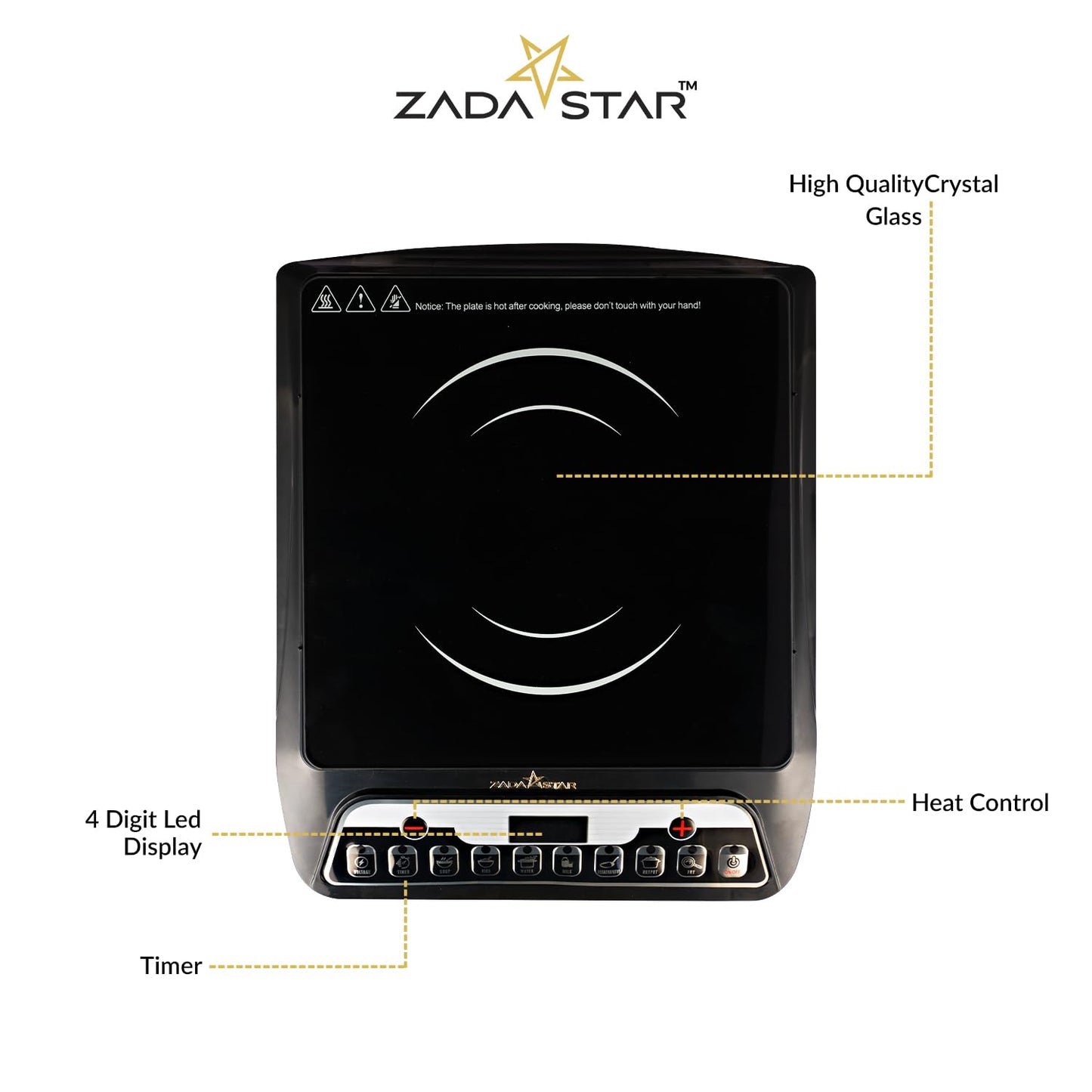 ZADASTAR ZS ELITE 2000 Watts Induction Cooktop | Soft Push Button Control | 7 Cooking Functions | Built-in Timer | Auto Shut-off Safety Feature | BIS Certified