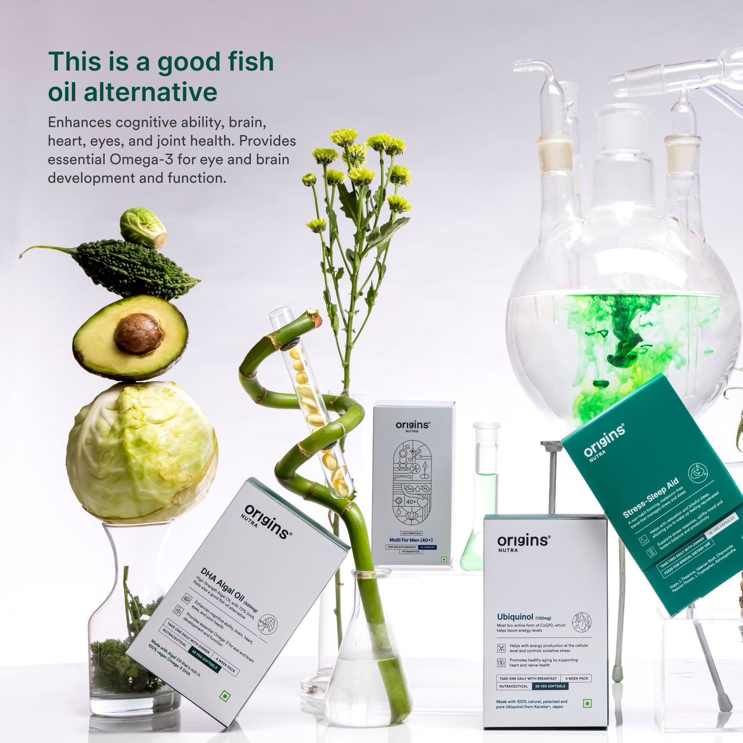 Origins Nutra DHA Algal Oil |Plant-Based High Strength 70% Omega 3 DHA, Improves Memory, Brain & Eye Health |Healthy Aging| Plant Based |GMP Certified | Non-GMO |For Men & Women | 28 Softgels | 4 Weeks Pack