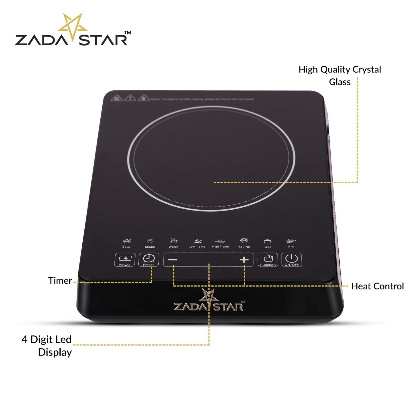 ZADASTAR Zs Touch 2000W Induction Cooktop | Touchscreen Control | 8 Cooking Functions | Built-In Timer | Auto Shut -Off Safety Feature | Bis Certified, Manual, Black