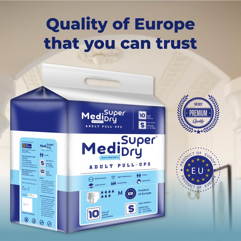 Medisuperdry Adult Diaper Pants | Small (S) |Waist 51-81 cm (20-32 inches) |High Absorbency -10 Hrs |Rash-Free |Leakproof |Breathable |Odourless |Elastic Waist |For Men & Women | 50 Units, Pack of 5