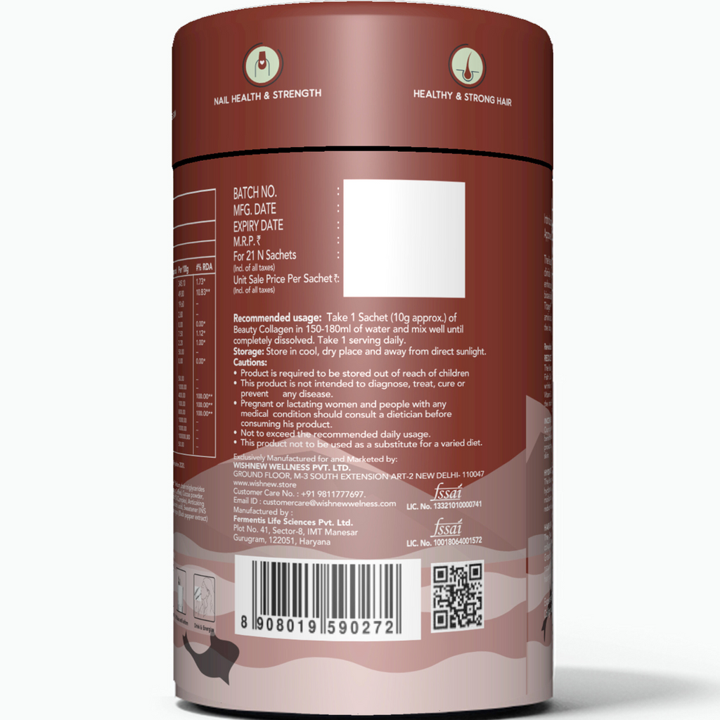 WishNew Wellness BEAUTY COLLAGEN COMPLEX | Radiant Skin, Lustrous Hair & Strong Nails | 21 Sachets with Collagen, Hyaluronic Acid, Biotin | Coffee Flavor | Natural Ingredients for Beauty Boost