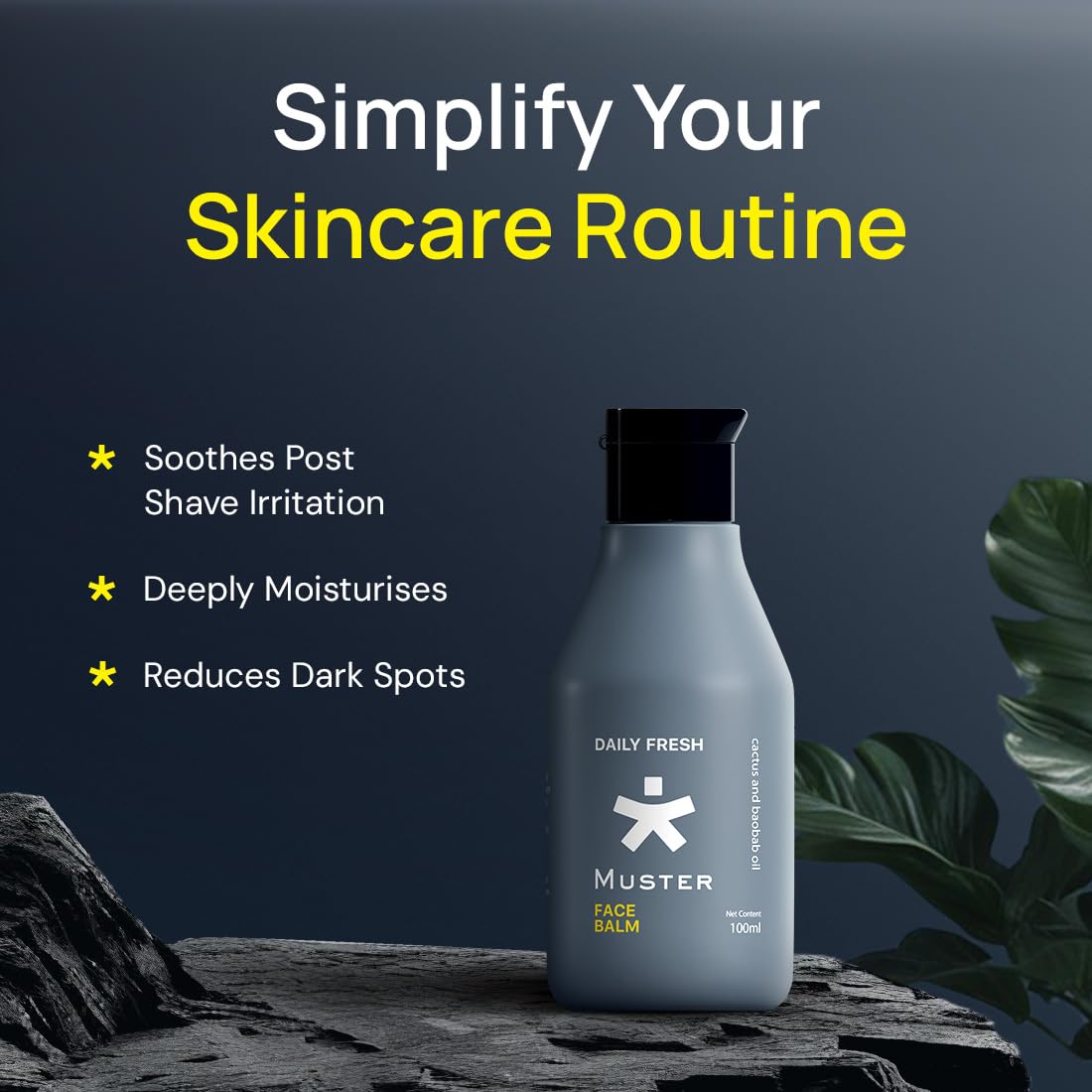 Muster Daily Fresh Face Balm for Men | 100 ML | After Shave | Reduces Dark Spots | Hydrates & Soothes | Cactus & Baobab Oil | Antioxidant-Rich