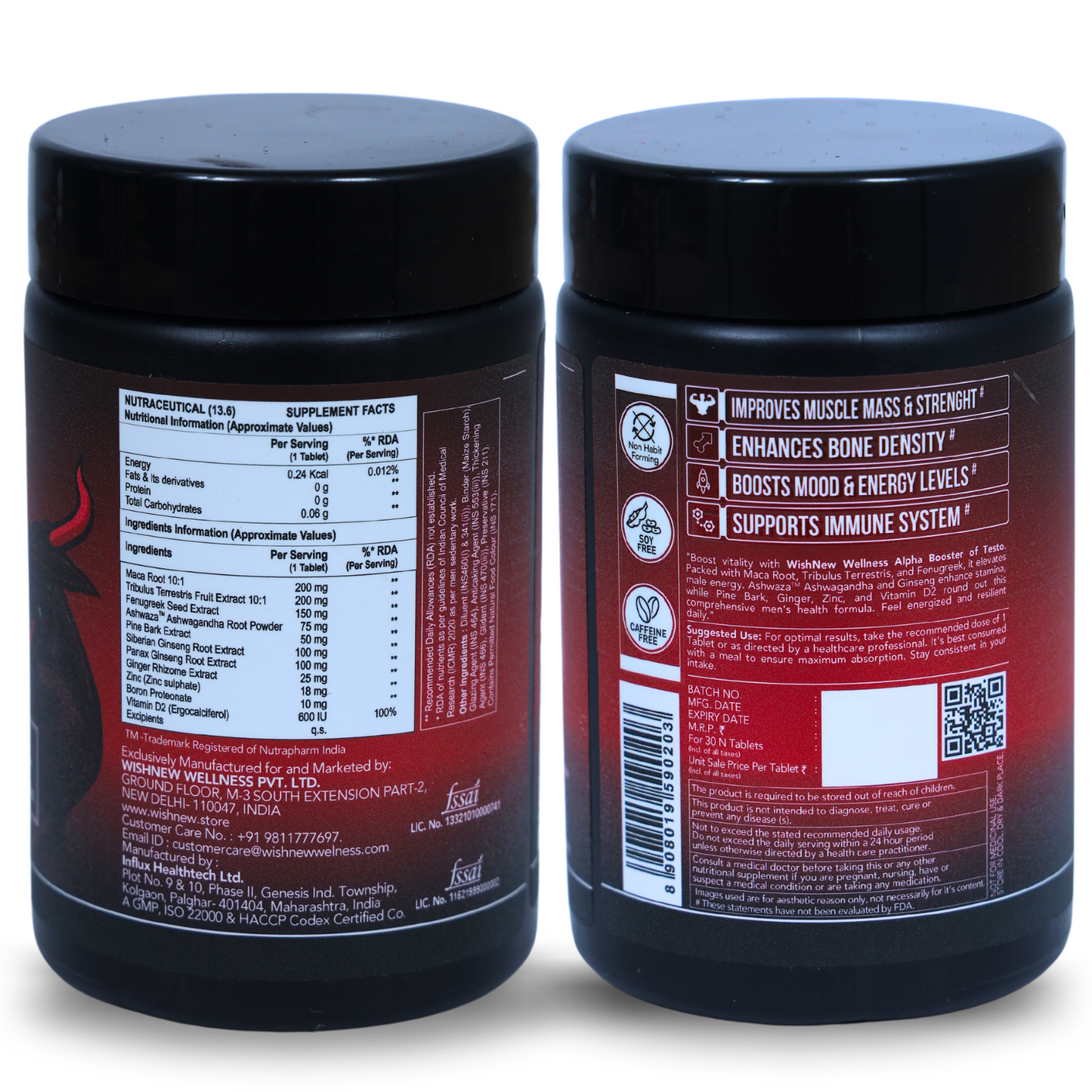 WishNew Wellness ALPHA BOOSTER OF TESTO | 30 Veg Tablets | Maca, Tribulus, Ginseng | Zinc & Vitamin D2 | Men's Health
