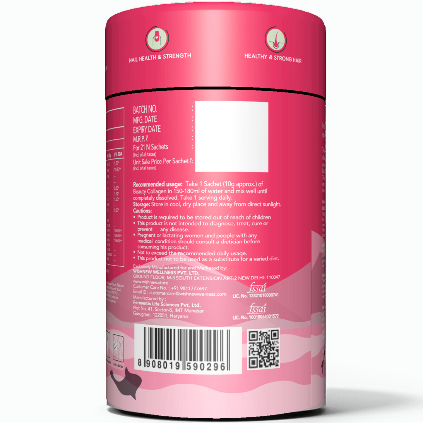 WishNew Wellness BEAUTY COLLAGEN COMPLEX | Radiant Hair, Skin & Nails | 21 Sachets with Collagen, Hyaluronic Acid, Biotin, Vitamins E & C, Rosehip & Curcumin Extracts | Enhanced Absorption Formula | Blueberry