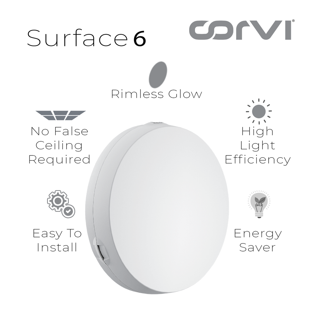 CORVI LED Surface 6 Round 15W | Dimmable & Driverless Ceiling Panel Light | Full Glow, No False Ceiling Required | Slim & Compact |  White 5700K (Pack of 10)