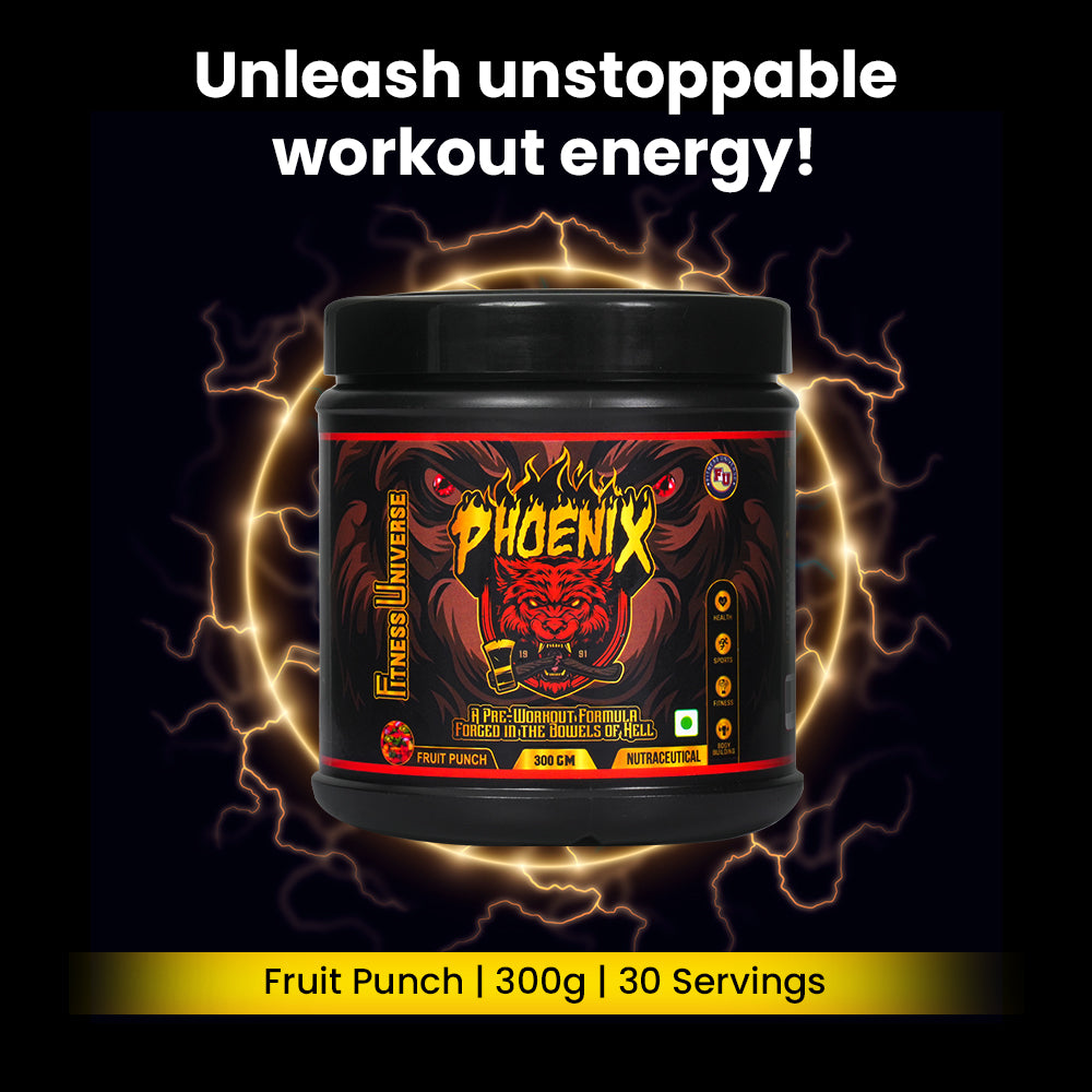 Fitness Universe Phoenix Pre-Workout Supplement | Fruit Punch | 300g | 30 Servings | With Creatine Monohydrate & Beta-Alanine | Contains Natural Caffeine | For Performance & Energy Boost