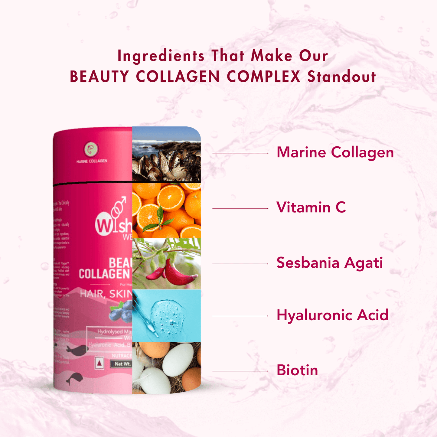 WishNew Wellness BEAUTY COLLAGEN COMPLEX | Radiant Hair, Skin & Nails | 21 Sachets with Collagen, Hyaluronic Acid, Biotin, Vitamins E & C, Rosehip & Curcumin Extracts | Enhanced Absorption Formula | Blueberry