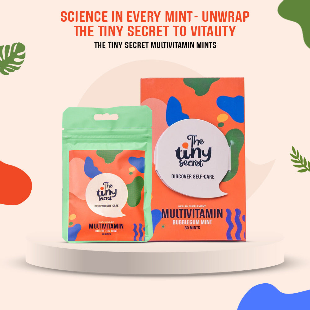 The Tiny Secret Multivitamin Fit Mints | Supports Overall Health | Zero Sugar, Low Fat & Calorie | With 24 Essential vitamins & Minerals | Bubblegum Flavour | 30 Mints
