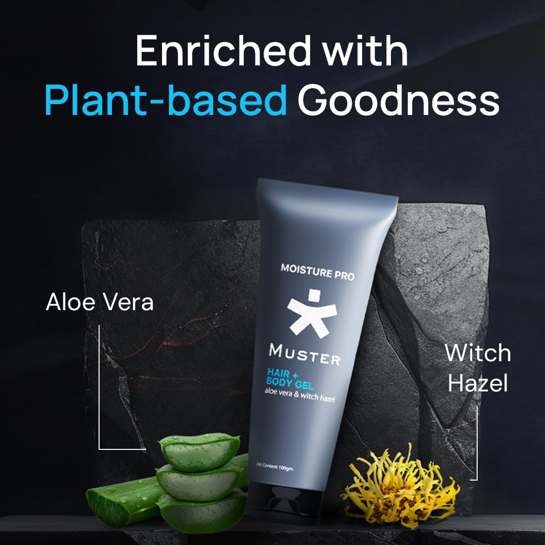 Muster Moisture Pro Hair & Body Gel | 100 ML | Nourishing All-Day Hydration | Aloe Vera Gel | Witch Hazel Extract | Oil Control | Reduces Dryness (Pack of 2)