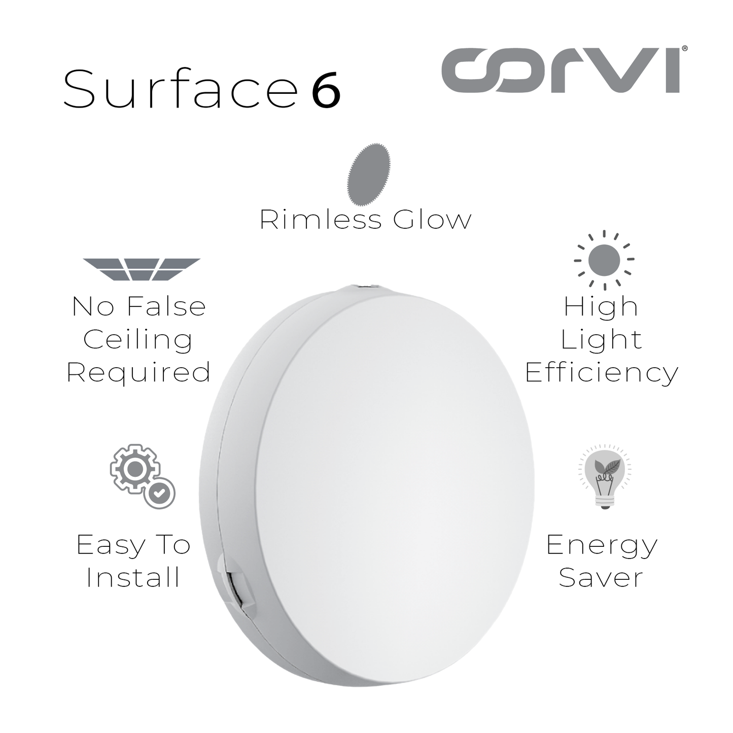 CORVI LED Surface 6 Round 15W | Dimmable & Driverless Ceiling Panel Light | Full Glow, No False Ceiling Required | Slim & Compact | Easy White 4000K (Pack of 10)