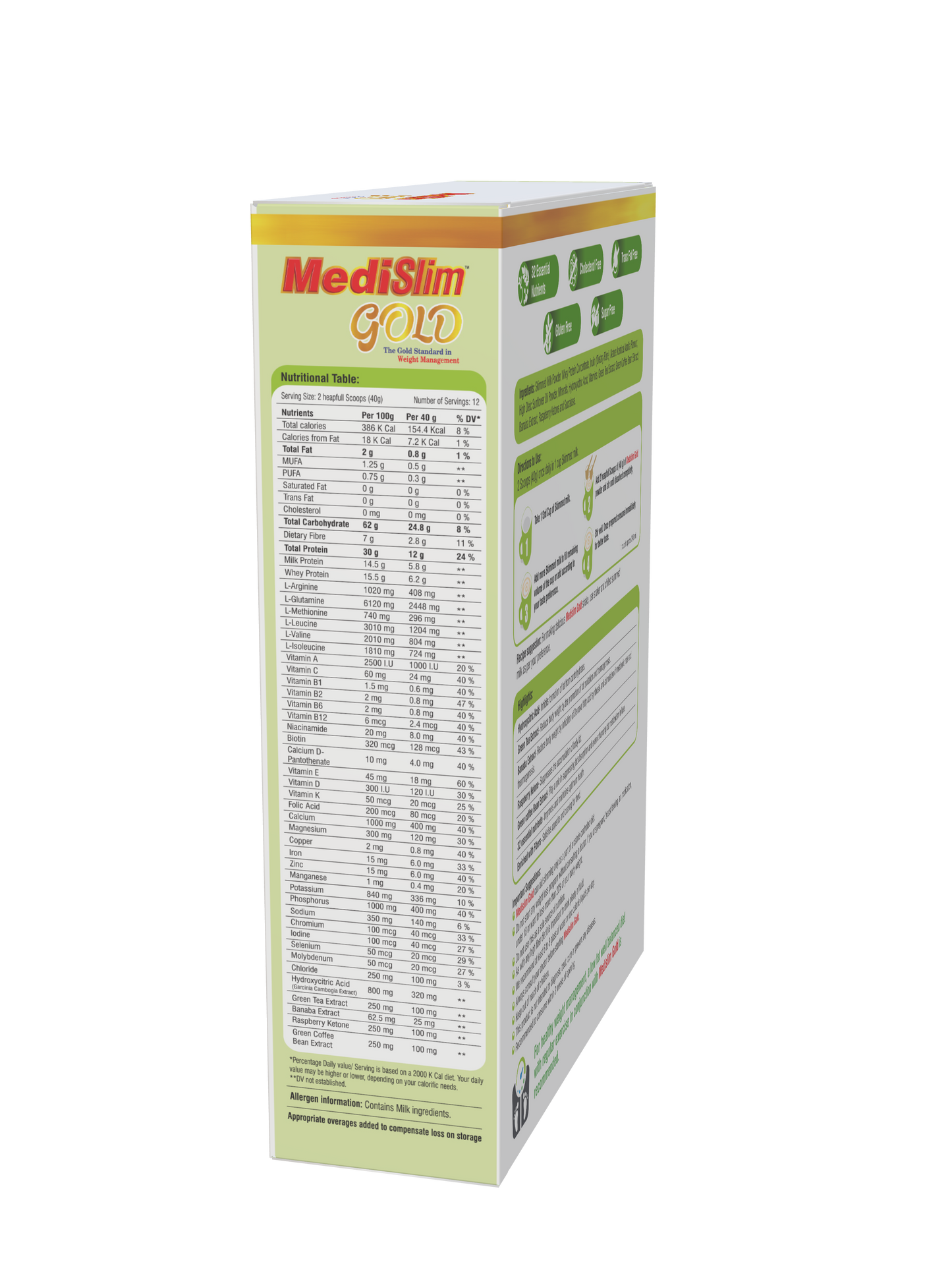Medislim Gold Meal Replacement Shake For Weight Management - 500 GM - Sugar-free, Cholesterol-free, Zero Trans-fat, Gluten-free Drink with (Goodness of Garcinia Cambogia, Raspberry, Ketone) - BRITISH BIOLOGICALS.