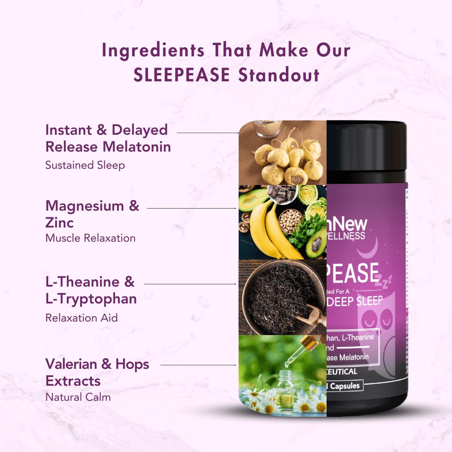 WishNew Wellness SLEEPEASE | 30 Veg Capsules | Advanced Sleep Formula | L-Theanine, Melatonin, Valerian, Ashwagandha | Deep Restful Sleep | Non-Habit Forming | 100% Vegetarian | Enhanced Relaxation Pack of 2