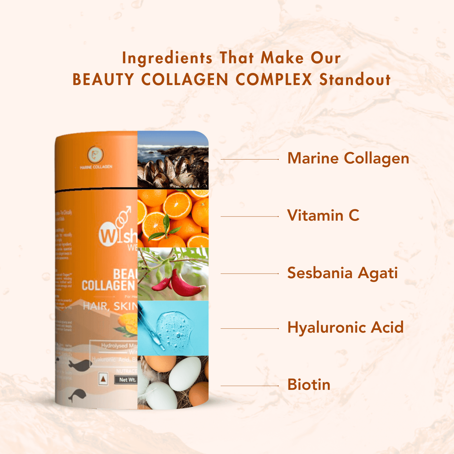 WishNew Wellness BEAUTY COLLAGEN COMPLEX | Radiant Hair, Skin & Nails | 21 Sachets with Collagen, Hyaluronic Acid, Biotin, Vitamins E & C, Rosehip & Curcumin Extracts | Enhanced Absorption Formula Pack of 2