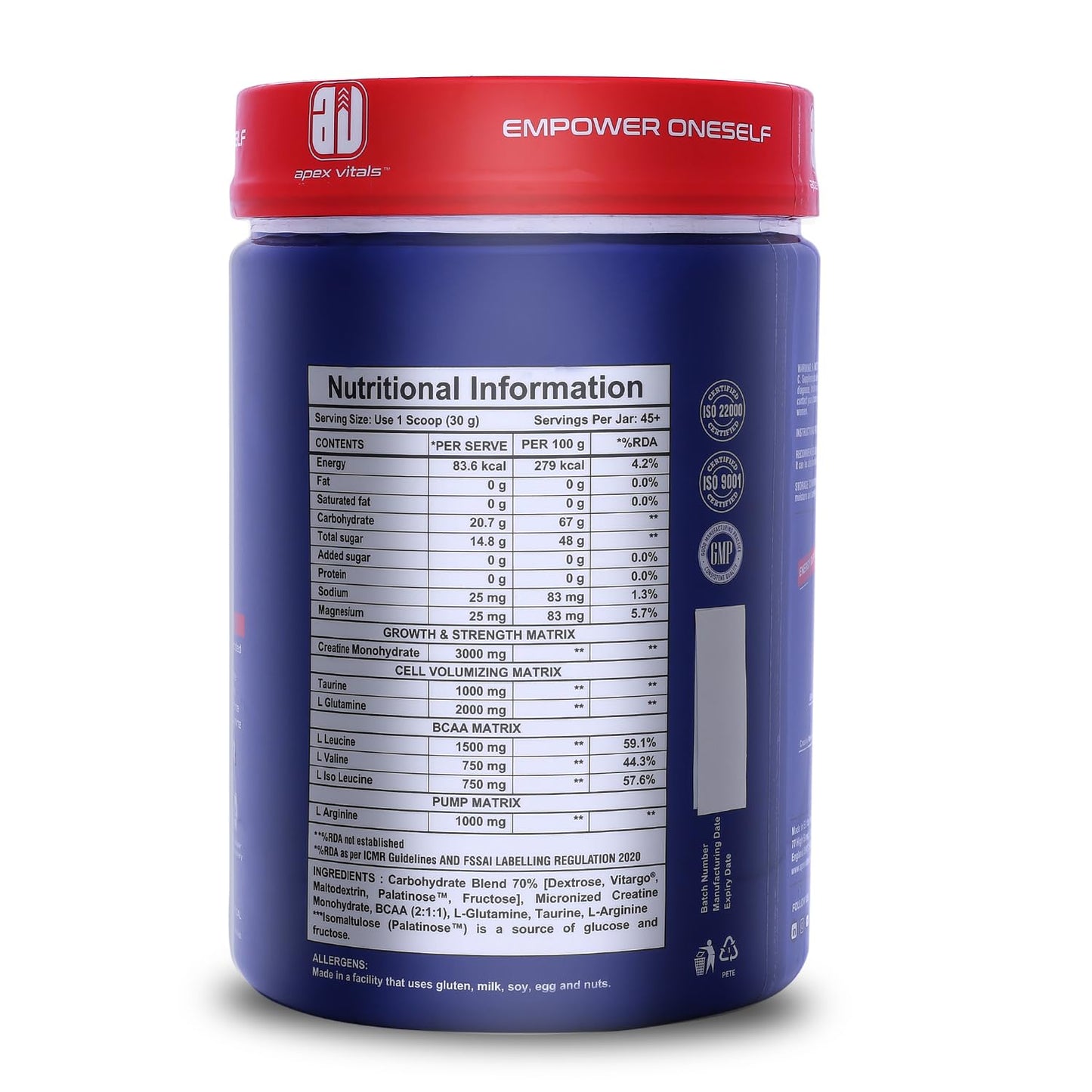 Apex Vitals Path 2 Recovery - Complete Hydration, Strength & 2X Recovery Formula | Complex Carbs, Creatine, BCAA, L Glutamine, L Taurine & L Arginine | GMP & ISO Certified |1.36 kg (3lbs)