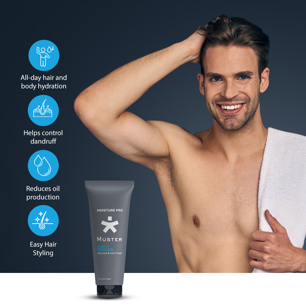 Muster Men Hair & Body Care Set | Aloe Vera Hair & Body Gel | Deep Cleanse Shampoo & Conditioner | Sulphate & Paraben Free | Gentle Care for Hair, Body, and Skin | Men Grooming Essentials