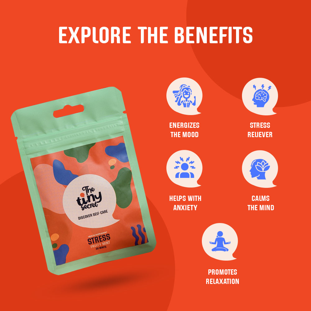 The Tiny Secret Stress Relief Fit Mints | Promotes Relaxation & Calm Mind | Helps Release Stress & Anxiety | With Goodness of Researched Herbal extracts | Fruity Flavour | 30 Mints