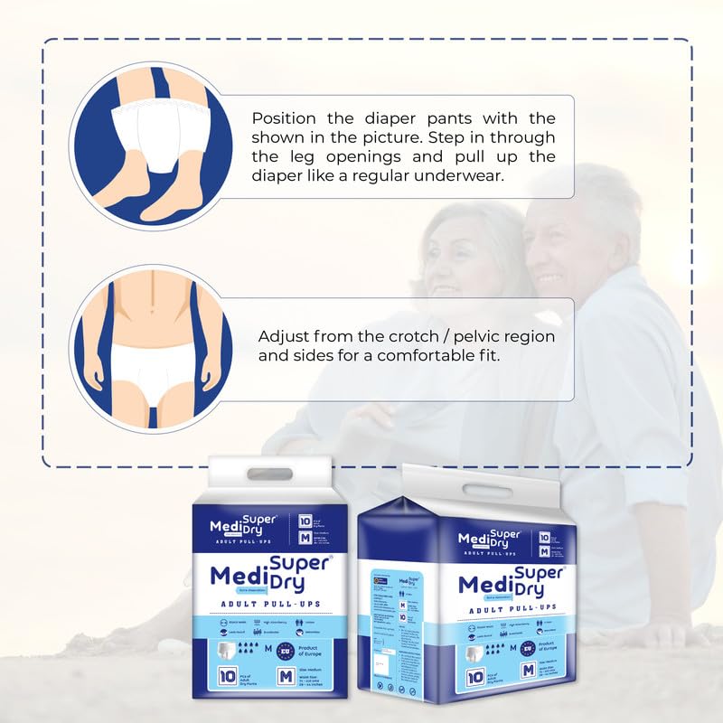 Medisuperdry Adult Diaper Pants | Medium (M) |Waist 71-110 cm (28-44 inches) |High Absorbency -10 Hrs |Rash-Free |Leakproof |Breathable |Odourless |Elastic Waist |For Men & Women | 30 Units, Pack of 3