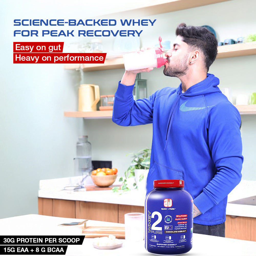 Apex Vitals Whey 2 Pure -  Grass-Fed Whey Made in EU | Whey Isolate & Hydrolyzed | 30g Protein, 15g EAA + 8g BCAA | Digestive Enzymes | Muscle Build & Recovery |Chocolate Hazelnut - 1800g (4 lbs)
