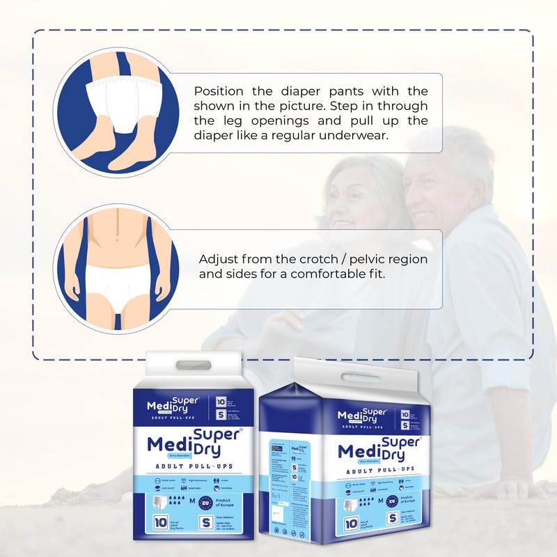 Medisuperdry Adult Diaper Pants | Small (S) |Waist 51-81 cm (20-32 inches) |High Absorbency -10 Hrs |Rash-Free |Leakproof |Breathable |Odourless |Elastic Waist |For Men & Women | 100 Units, Pack of 10